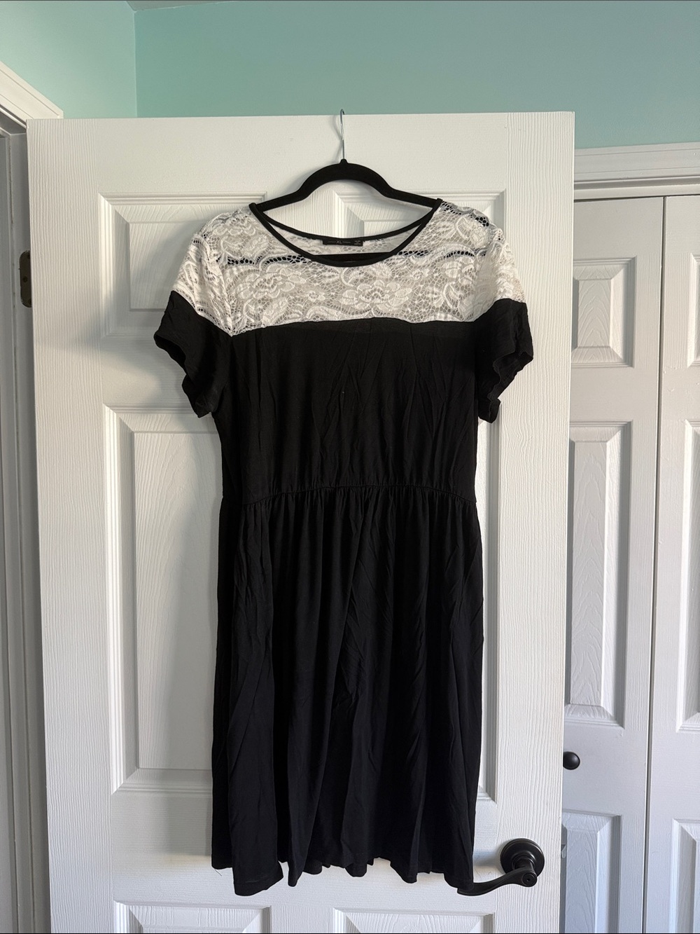 Black Dress with White Lace Yoke - Women's Casual Fit